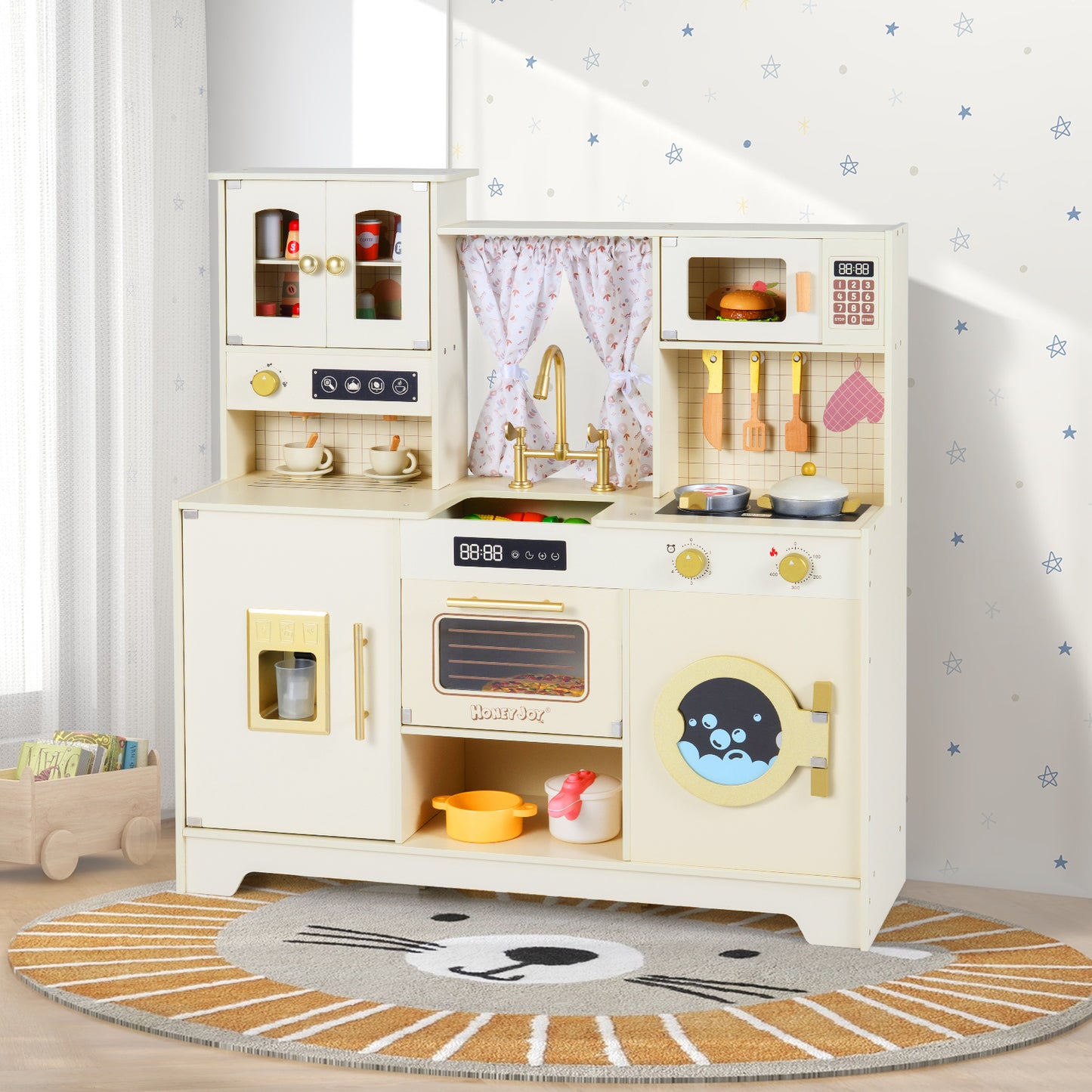 Wooden Toy Kitchen Playset with 14 Accessories for Aged 3+ Years-WH, Beige Play Kitchen Sets at Gallery Canada