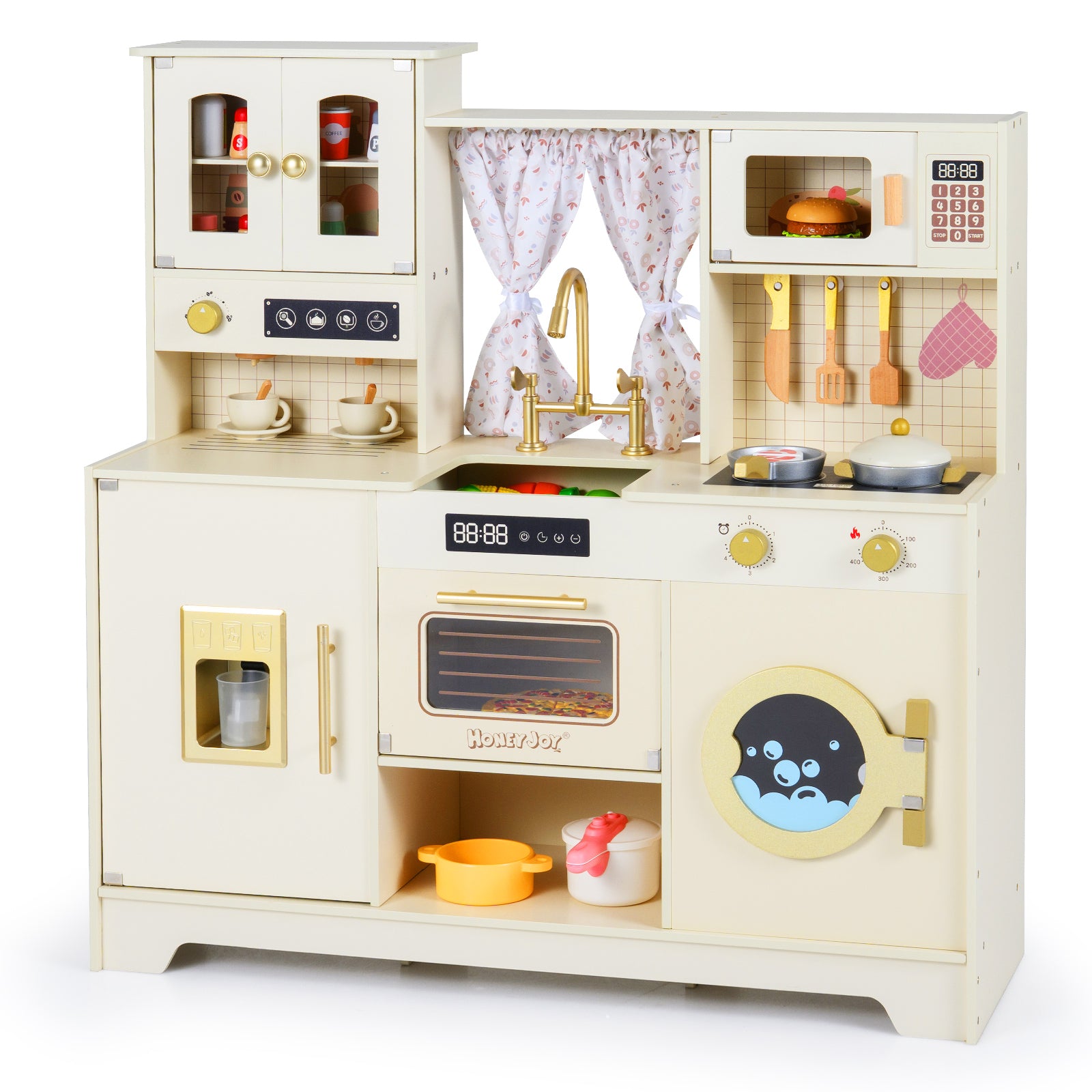 Wooden Toy Kitchen Playset with 14 Accessories for Aged 3+ Years-WH, Beige Play Kitchen Sets Beige at Gallery Canada