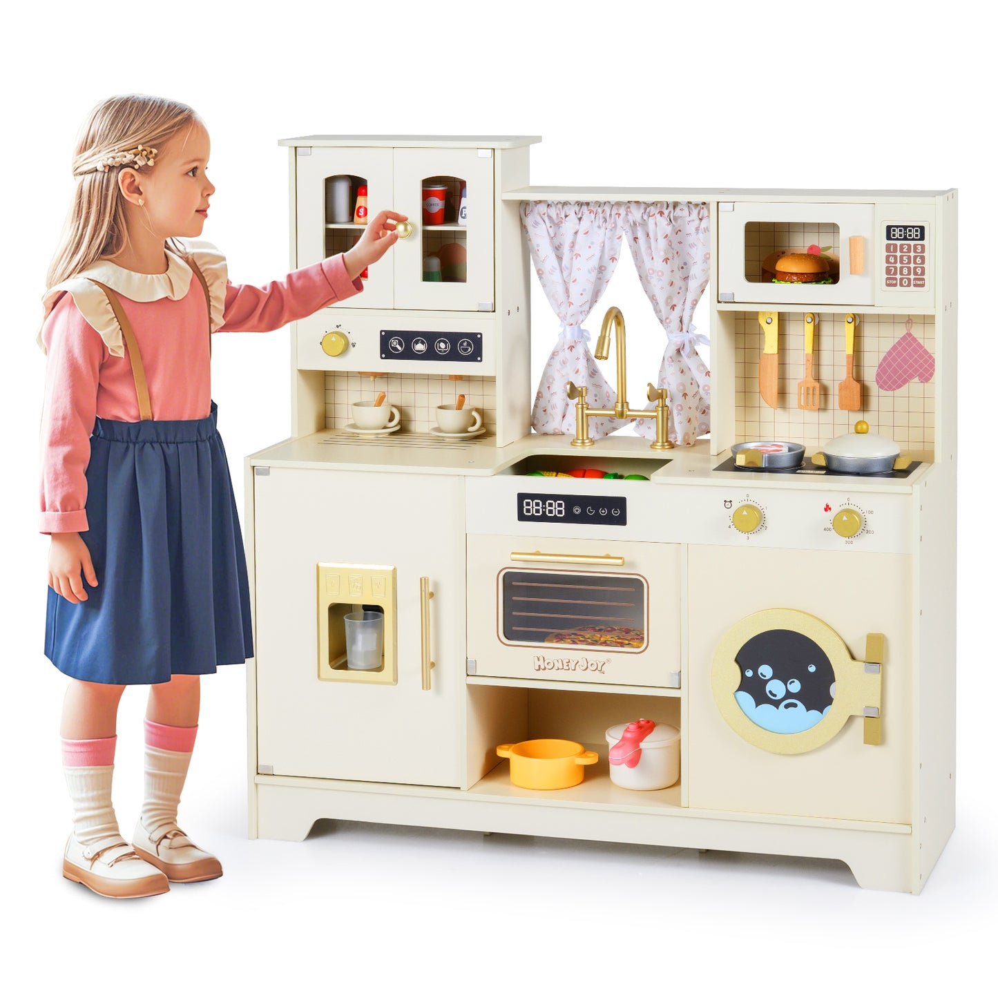 Wooden Toy Kitchen Playset with 14 Accessories for Aged 3+ Years-WH, Beige Play Kitchen Sets at Gallery Canada