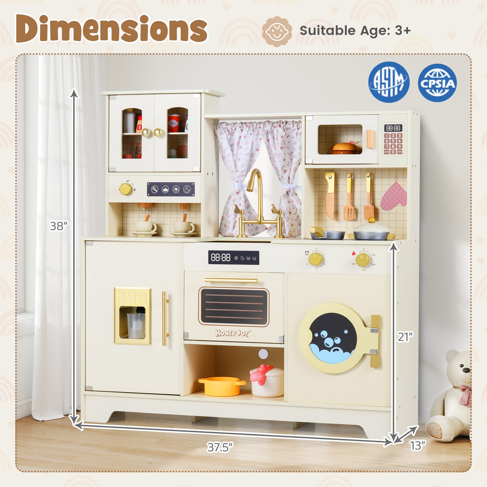 Wooden Toy Kitchen Playset with 14 Accessories for Aged 3+ Years-WH, Beige Play Kitchen Sets at Gallery Canada