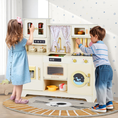 Wooden Toy Kitchen Playset with 14 Accessories for Aged 3+ Years-WH, Beige Play Kitchen Sets at Gallery Canada