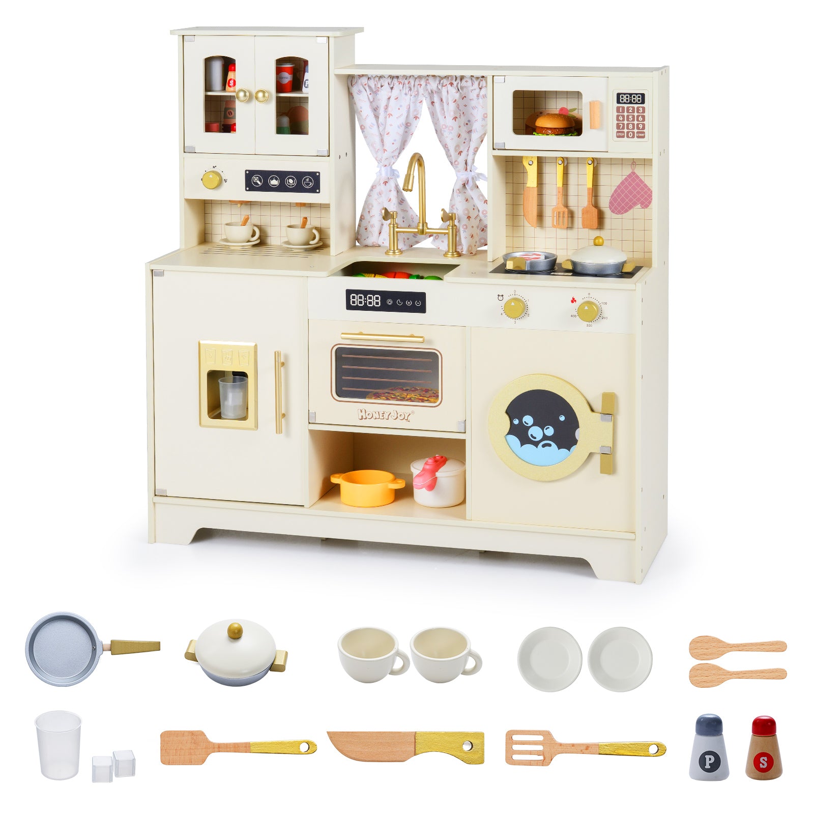 Wooden Toy Kitchen Playset with 14 Accessories for Aged 3+ Years-WH, Beige Play Kitchen Sets at Gallery Canada