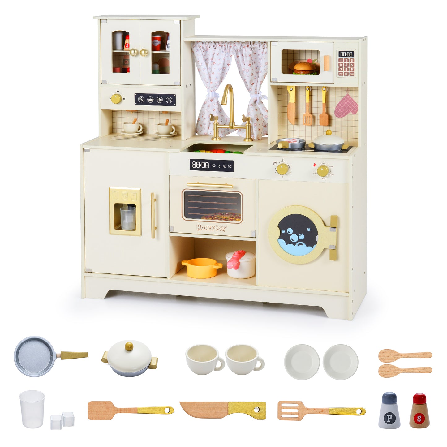 Wooden Toy Kitchen Playset with 14 Accessories for Aged 3+ Years-WH, Beige Play Kitchen Sets at Gallery Canada