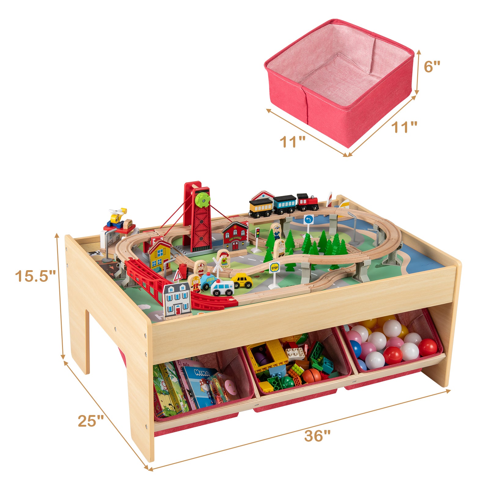 Wooden Train Set Table Kids Multipurpose Activity Play Table with 2 Reversible Tabletops, Red Learning Toys at Gallery Canada