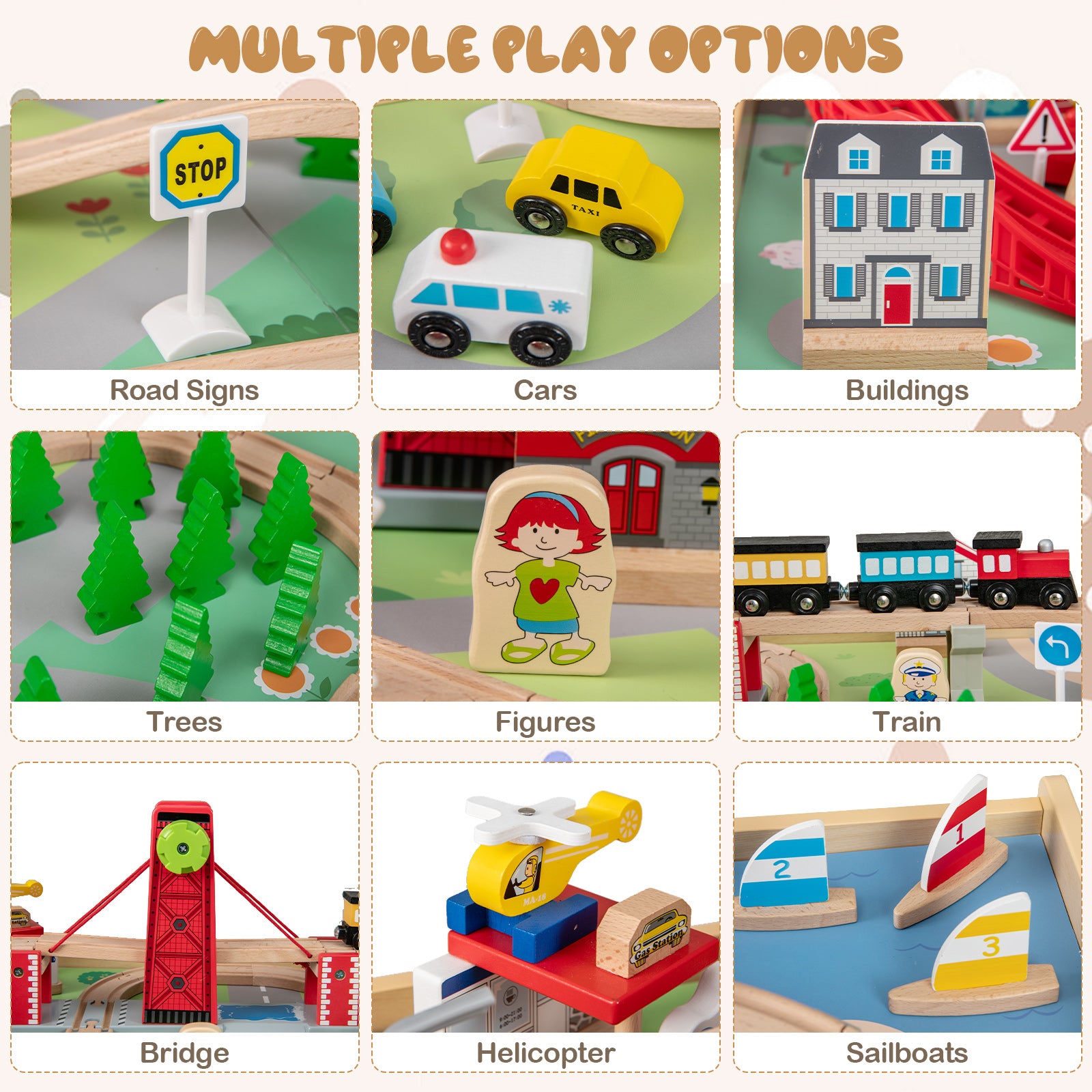Wooden Train Set Table Kids Multipurpose Activity Play Table with 2 Reversible Tabletops, Red Learning Toys at Gallery Canada