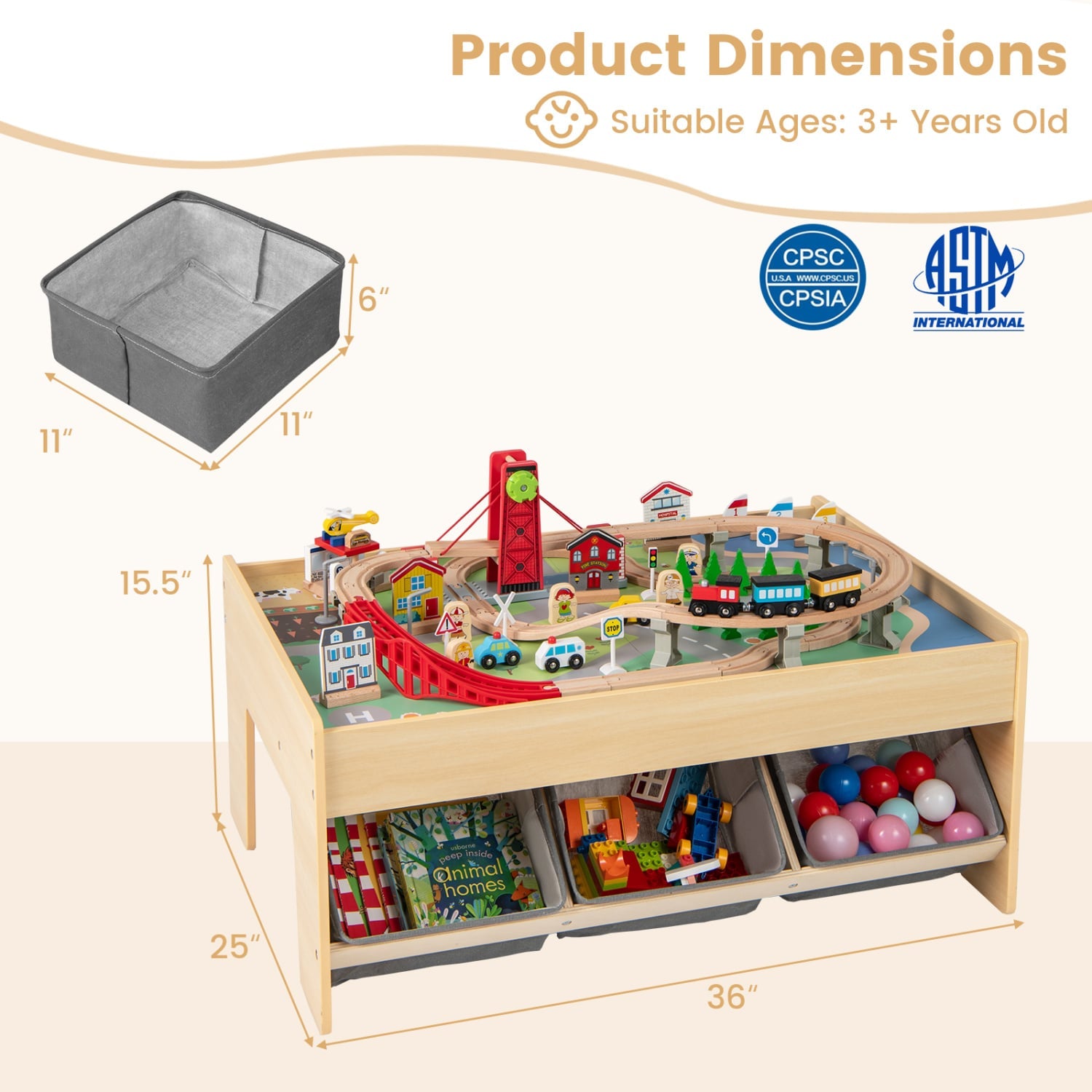 Wooden Train Set Table, Kids Multipurpose Play Table, Gray Learning Toys at Gallery Canada