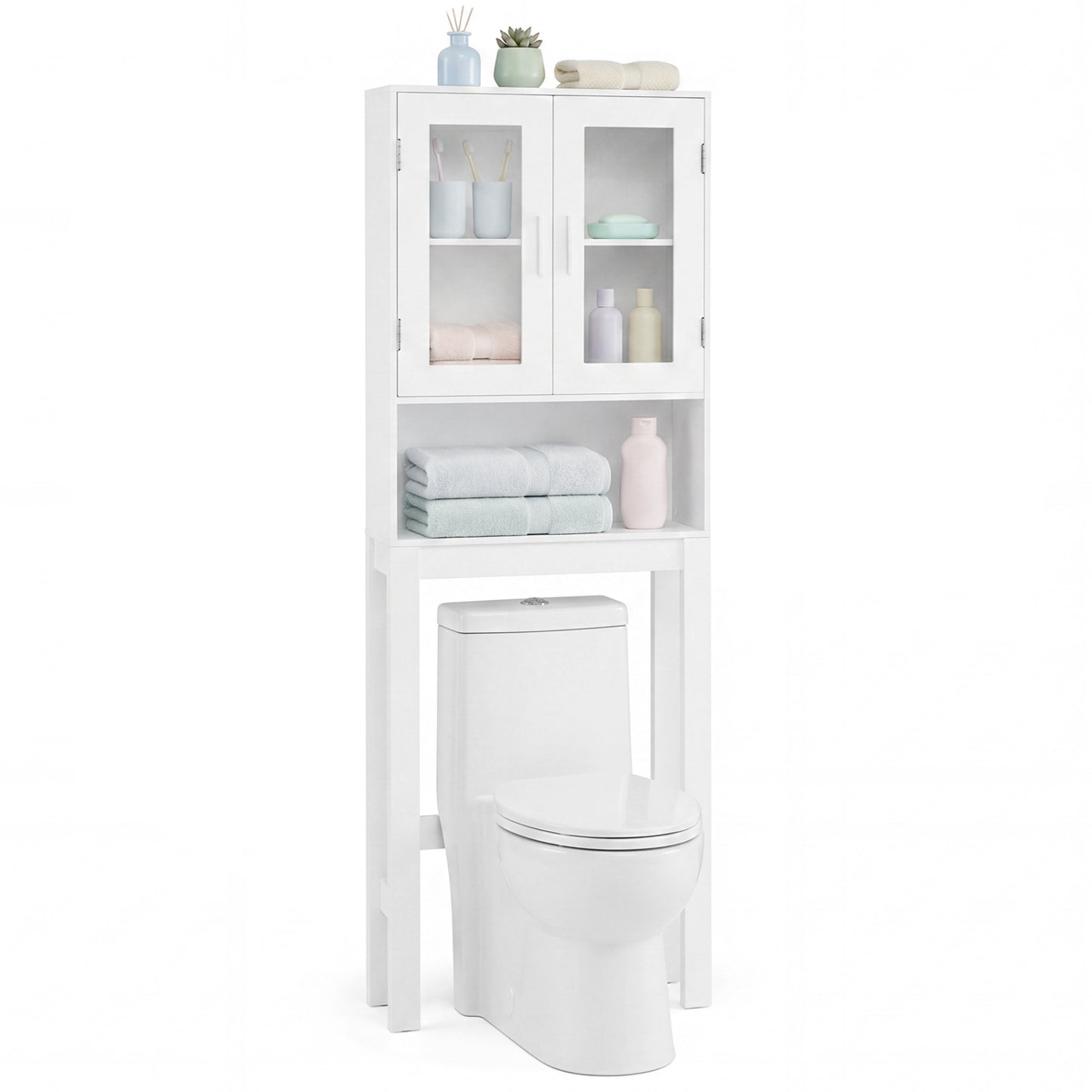 Wooden over the toilet Storage Cabinet with Tower Rack, White Bathroom Etagere at Gallery Canada