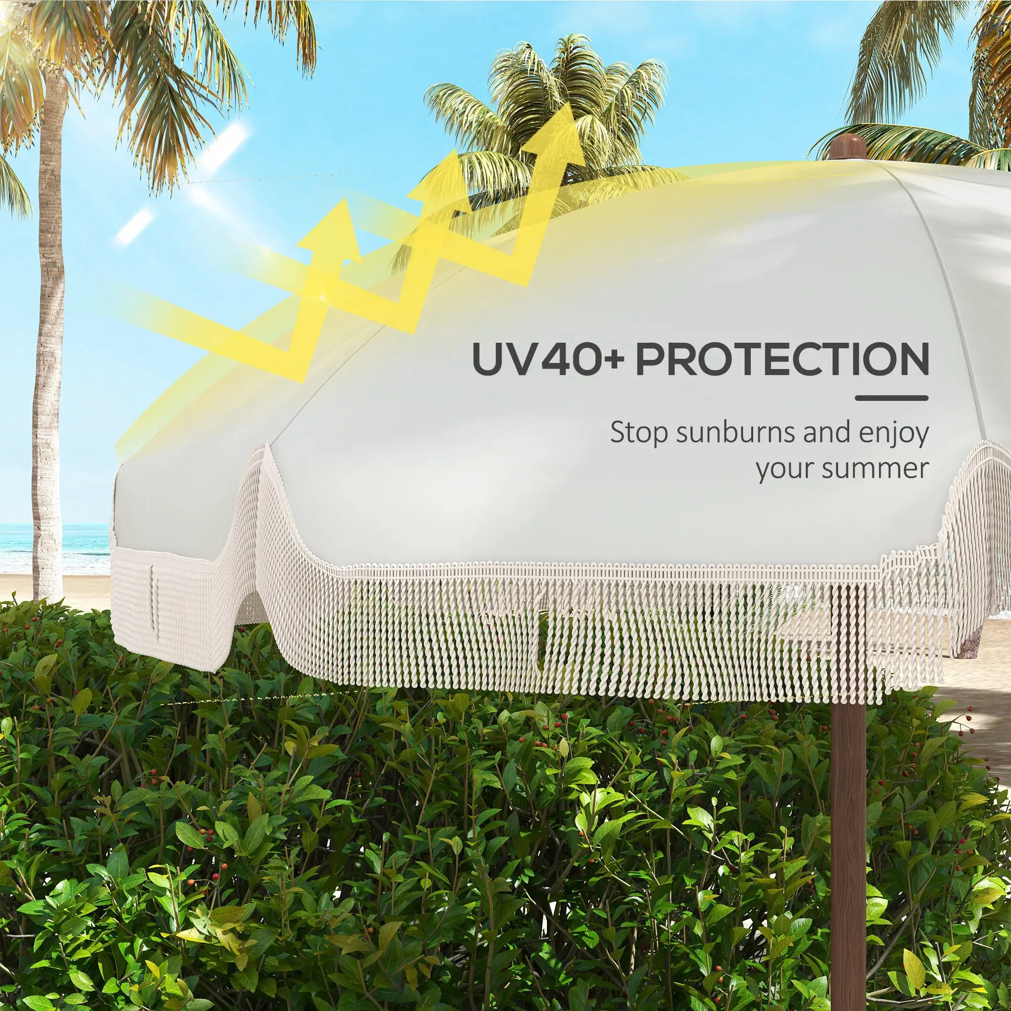 6.2' Travel Beach Umbrella, Vent, Ruffles, Carry Bag, Cream White Beach Umbrellas at Gallery Canada