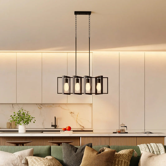 Farmhouse Kitchen Island Linear Pendant Light, 4 Rotatable Frames, Black Floor Lamps & Ceiling Fan Lights Black at Gallery Canada