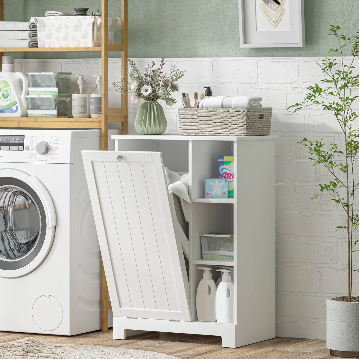 Laundry Cabinet with Removable Basket, Adjustable Shelf, White Bathroom Cabinets at Gallery Canada