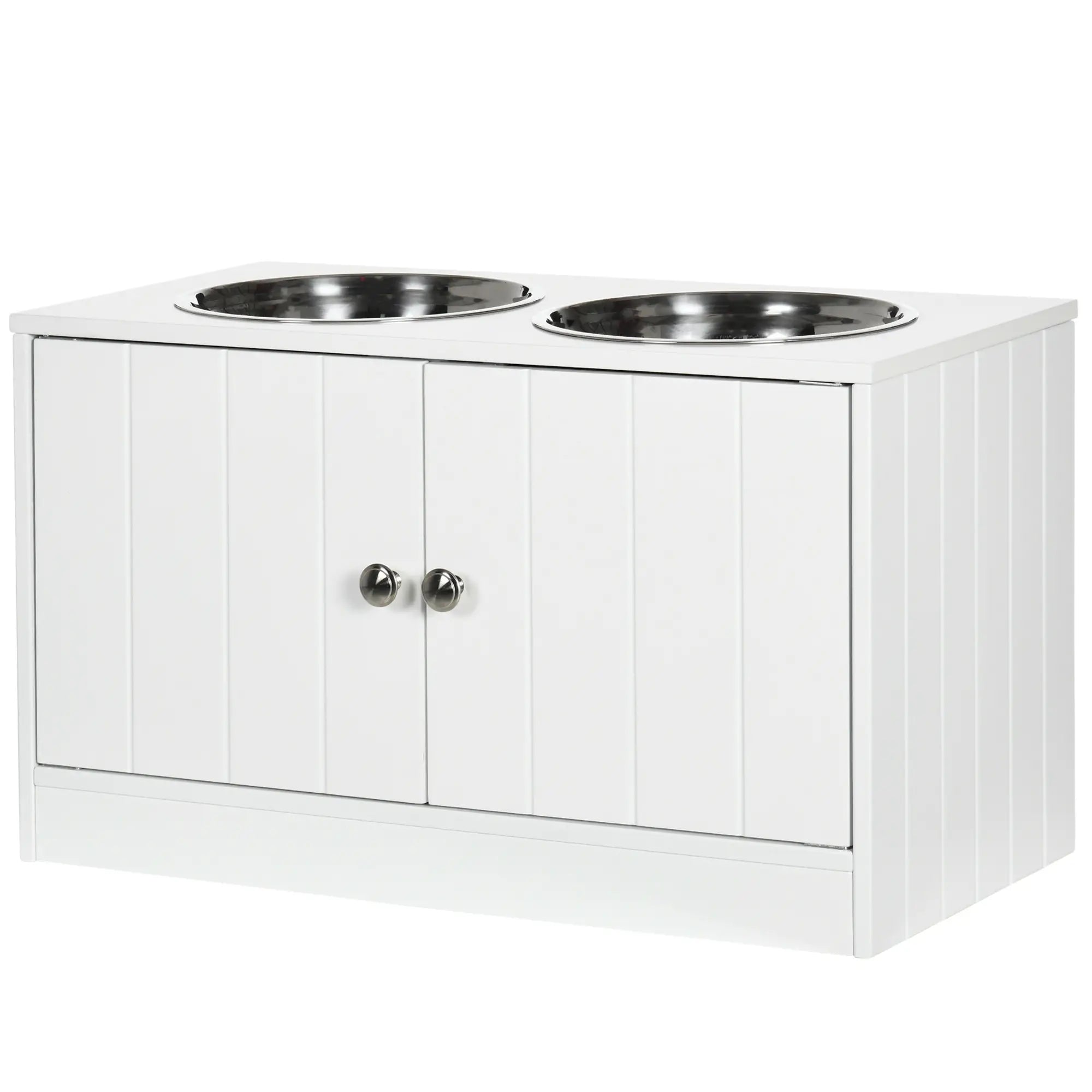 Elevated Dog Bowls, Large Pet Feeding Station with Stand, Storage, 2 Stainless Steel Bowls, 23.6