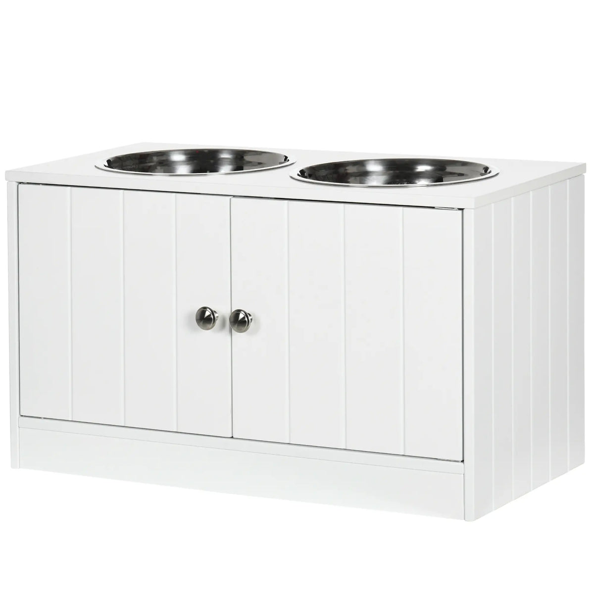 Elevated Dog Bowls, Large Pet Feeding Station with Stand, Storage, 2 Stainless Steel Bowls, 23.6" x 11.8" x 14", White Dog Bowls at Gallery Canada