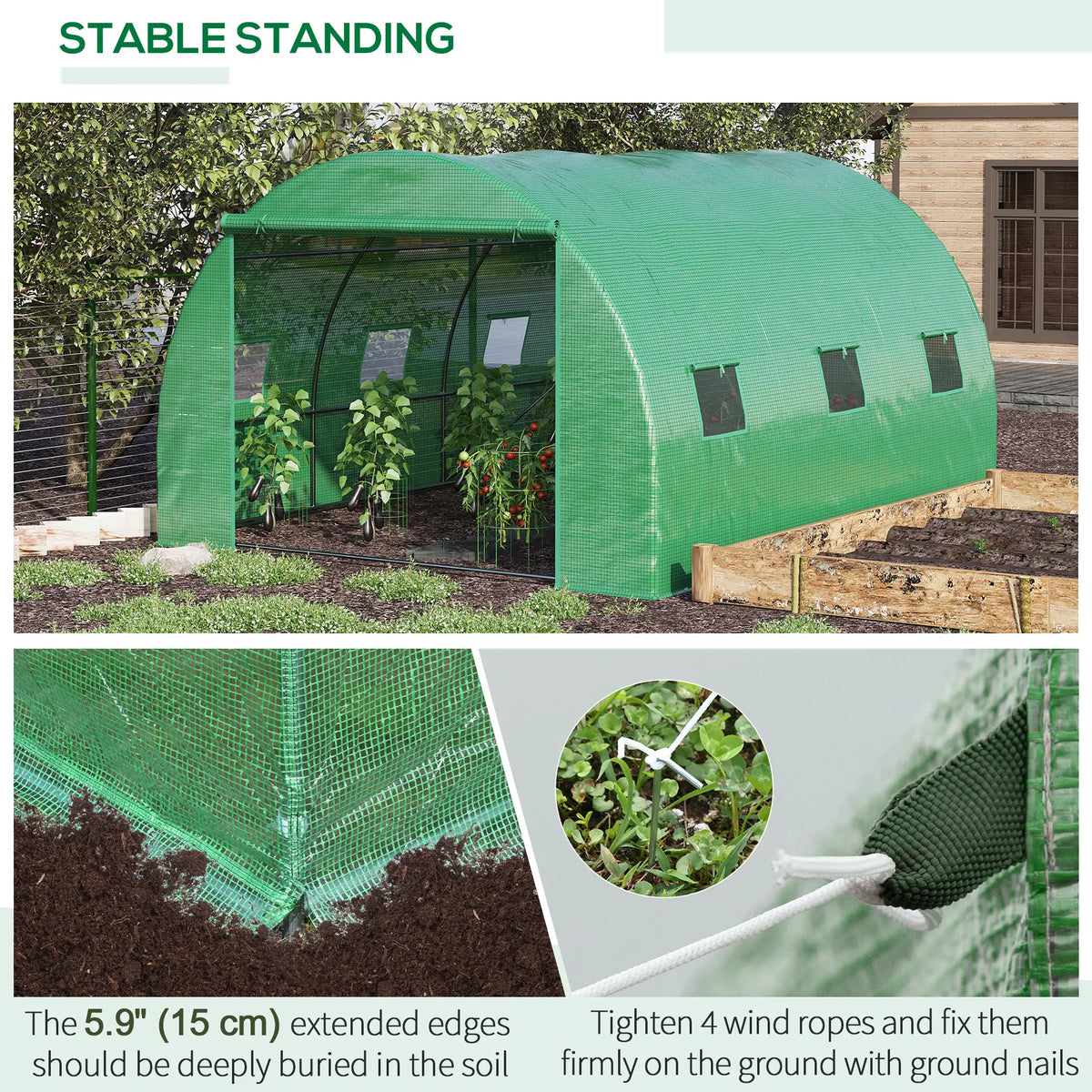 13' x 10' x 6.6' Walk-In Greenhouse, Garden Tunnel Tent, Zipped Door, 6 Mesh Windows, Green Tunnel Greenhouses at Gallery Canada