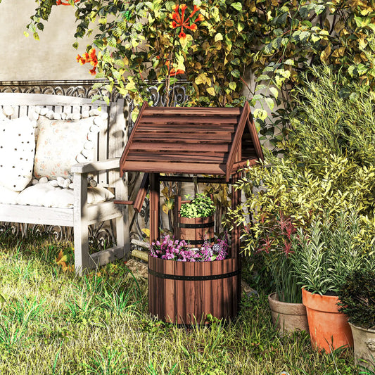 Wood Wishing Well Planter, With Hanging Bucket And Drainage, Tan Water Fountains Tan at Gallery Canada