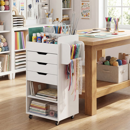 Wrapping Paper Storage Cart, 3 Drawers, Adjustable Shelf, White File Cabinets at Gallery Canada