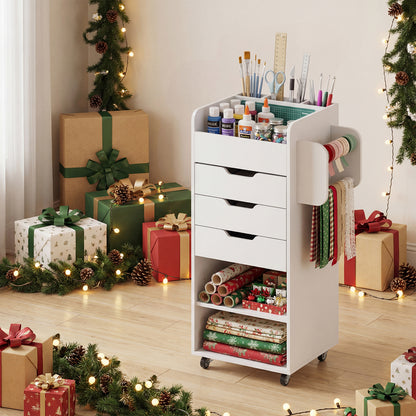 Wrapping Paper Storage Cart, 3 Drawers, Adjustable Shelf, White File Cabinets at Gallery Canada