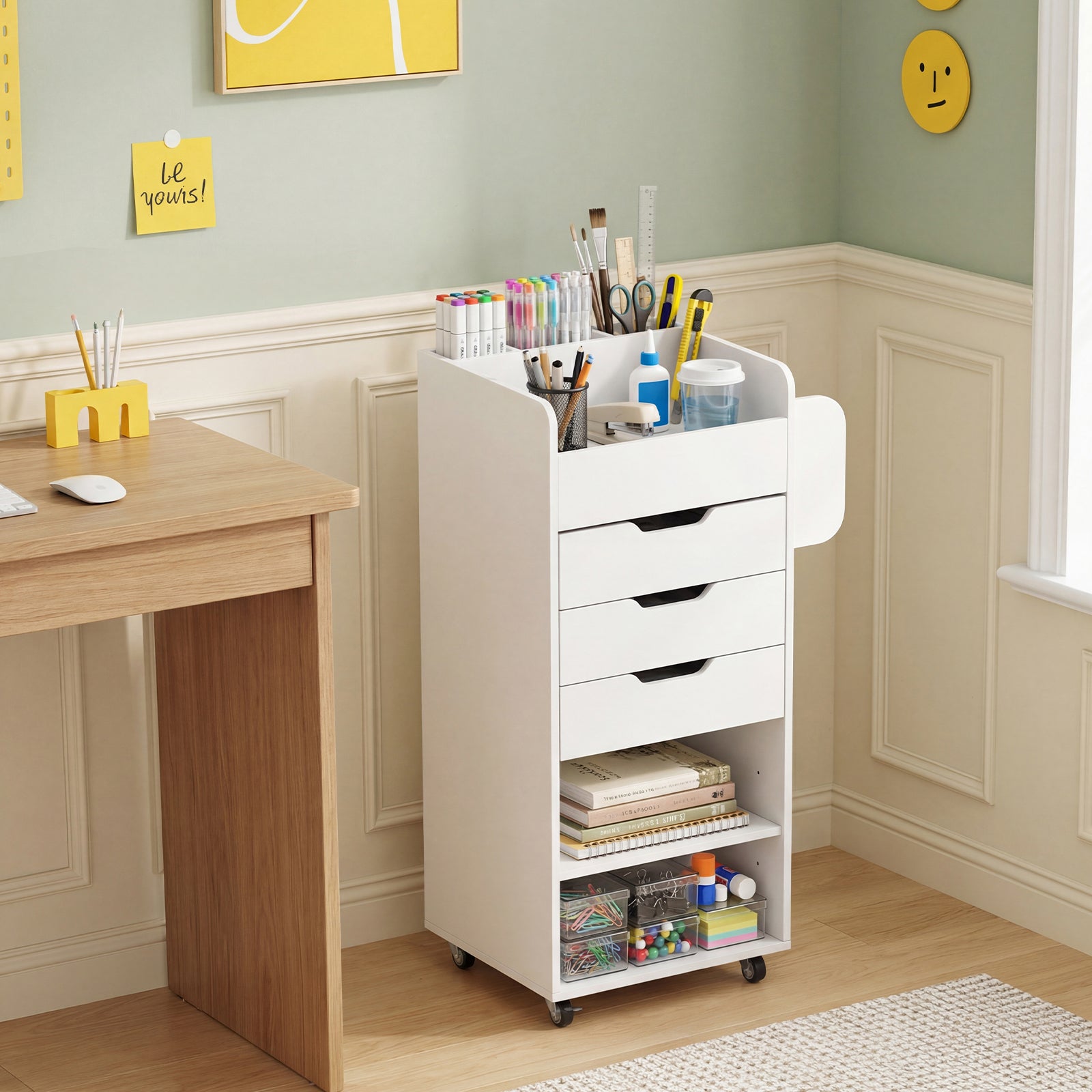 Wrapping Paper Storage Cart, 3 Drawers, Adjustable Shelf, White File Cabinets at Gallery Canada