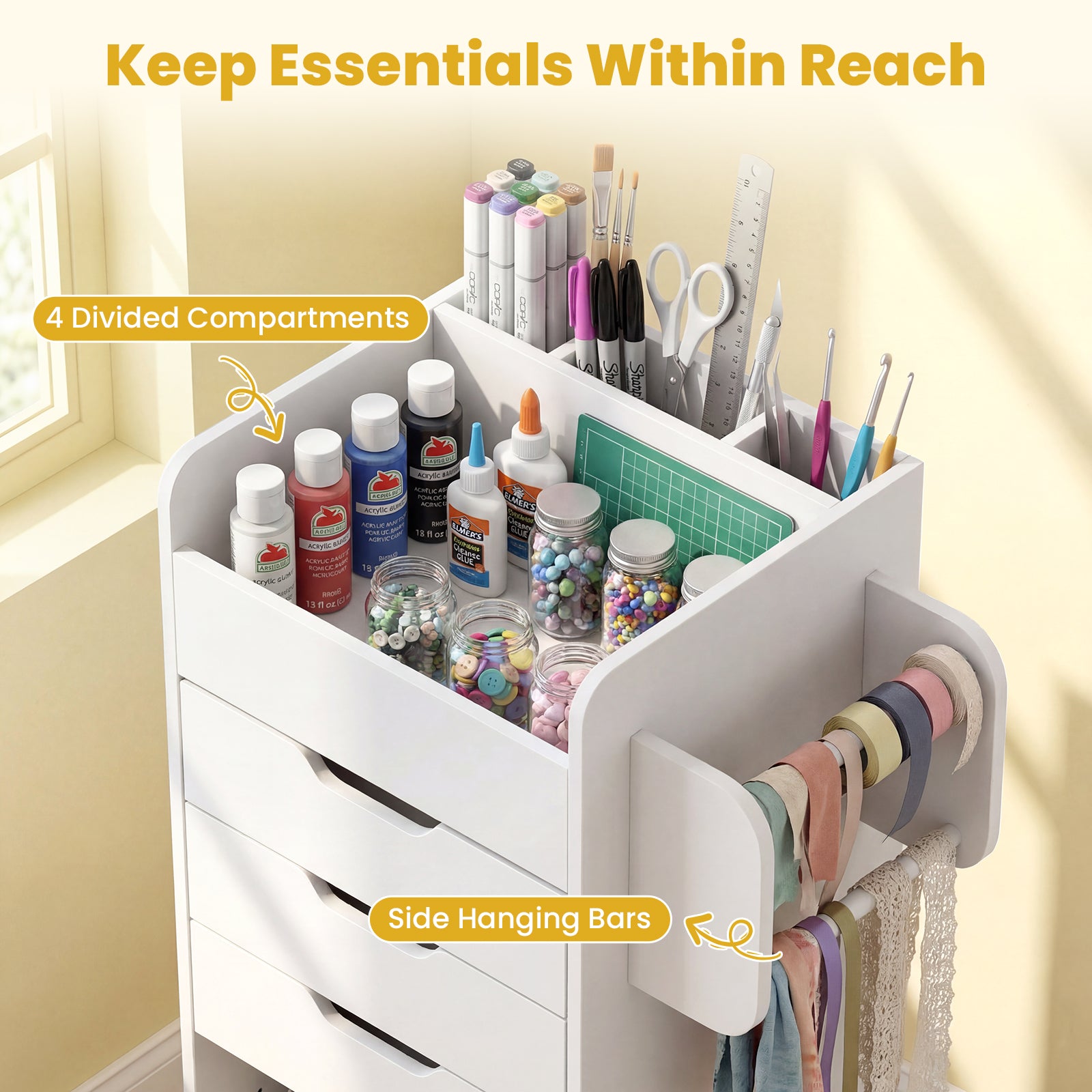 Wrapping Paper Storage Cart, 3 Drawers, Adjustable Shelf, White File Cabinets at Gallery Canada