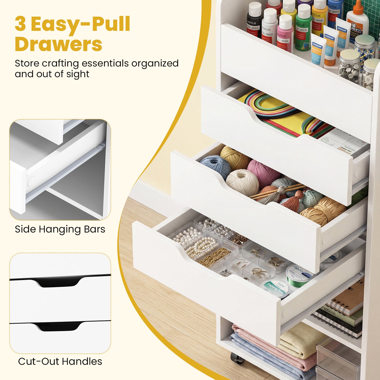 Wrapping Paper Storage Cart, 3 Drawers, Adjustable Shelf, White File Cabinets at Gallery Canada