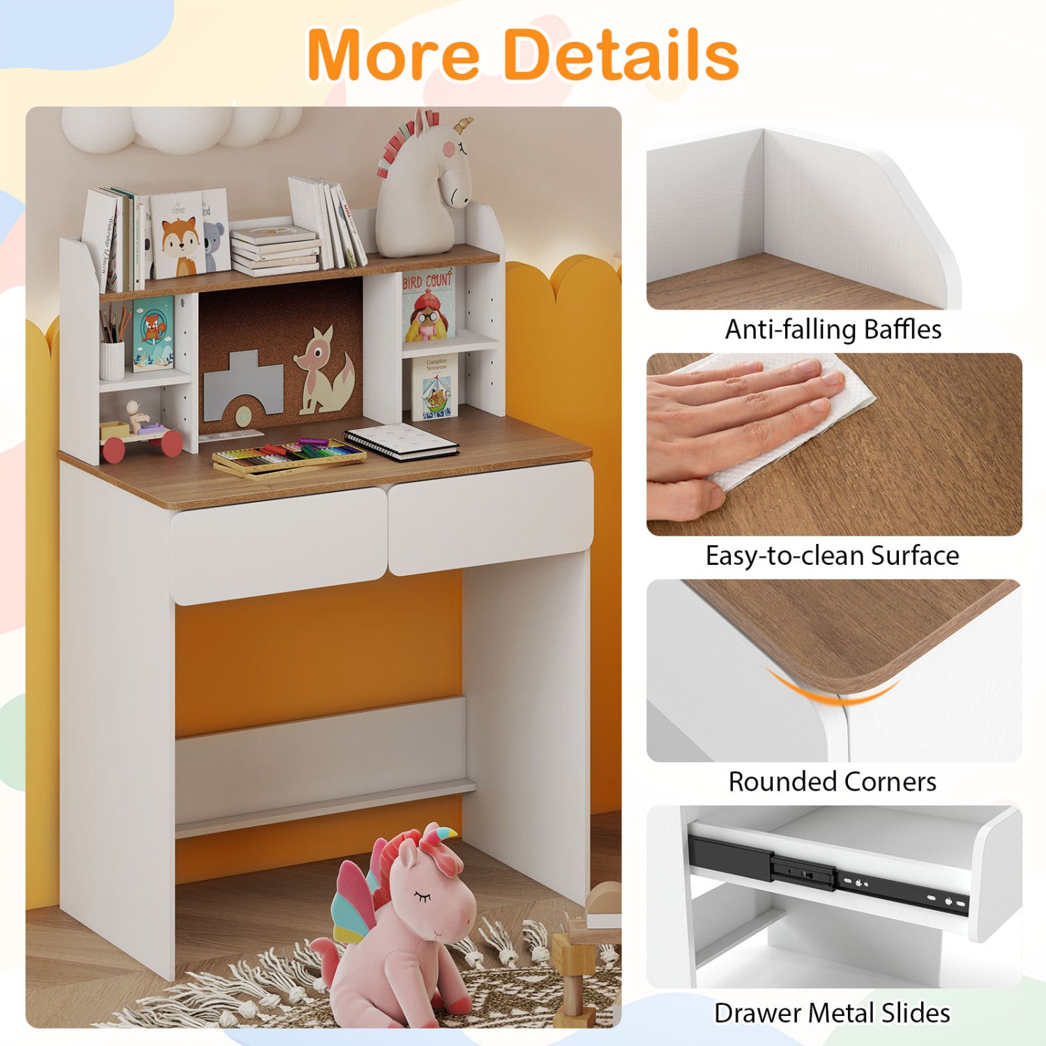 Writing Table with Cork Board and Charging Station, White Kids Table & Chair Sets at Gallery Canada