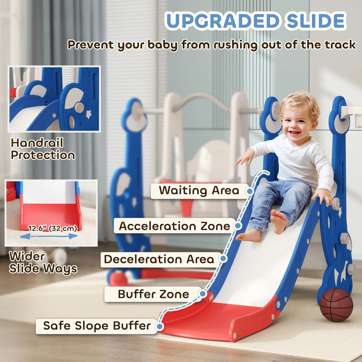 4-in-1 Slide, Swing Set, Basketball Hoop, Climber, Ages 1.5-4, Dark Blue Gym Sets & Swings at Gallery Canada