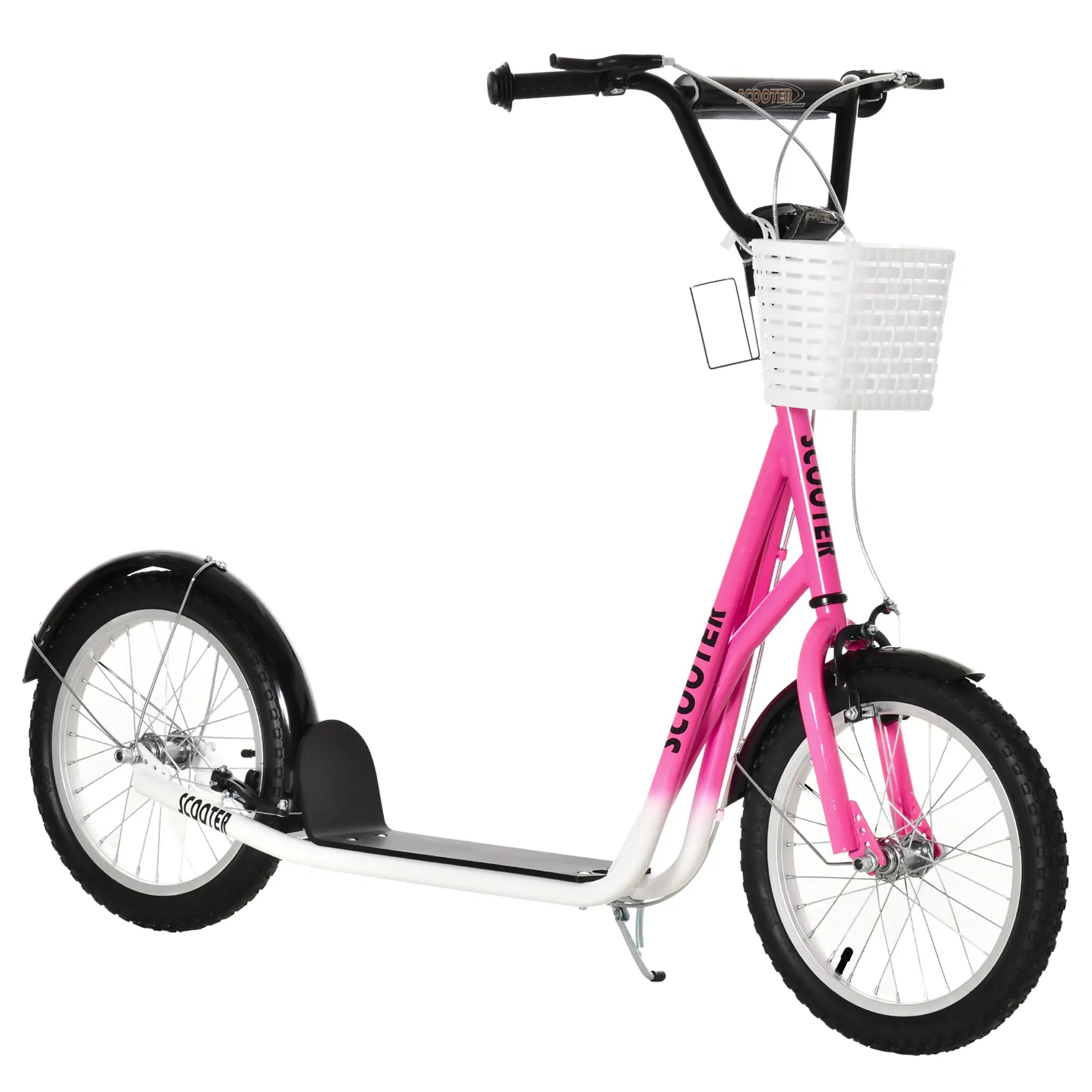 Kids Kick Scooter, Adjustable Handlebar, 2 Brakes, Basket, 16