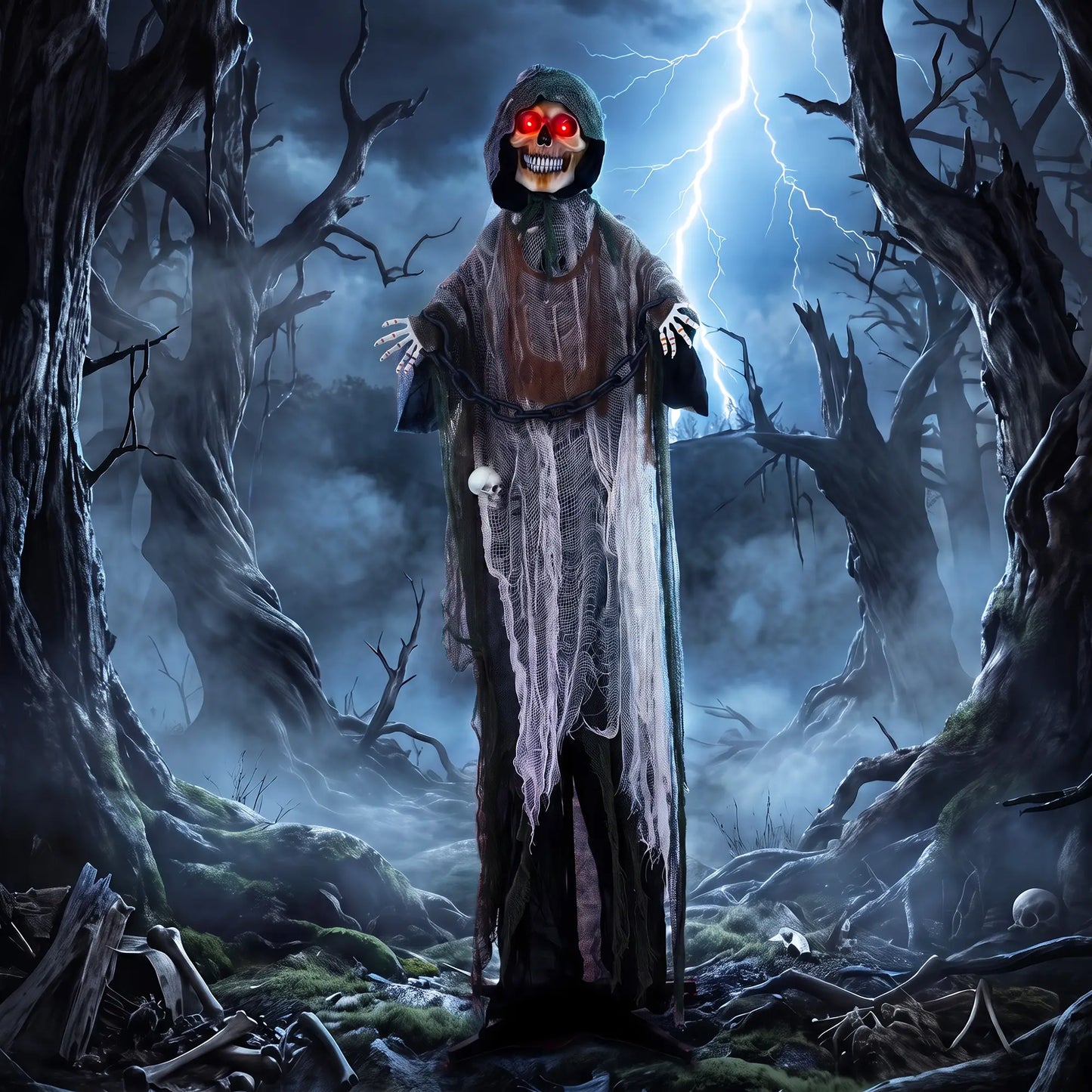 5.6 Ft Animated Grim Reaper Halloween Animatronic, Moves & Glows