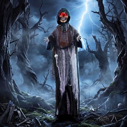 5.6 Ft Animated Grim Reaper Halloween Animatronic, Moves & Glows