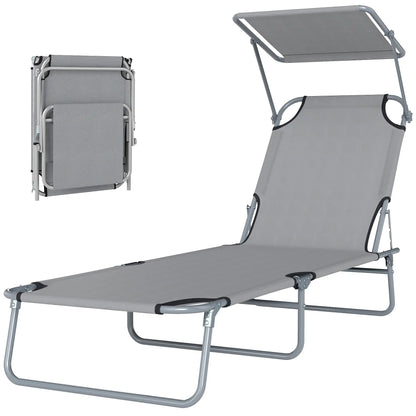 Outdoor Lounge Chair, Adjustable Folding Chaise, Sun Shade, Light Grey Lounger Chairs Light Grey at Gallery Canada