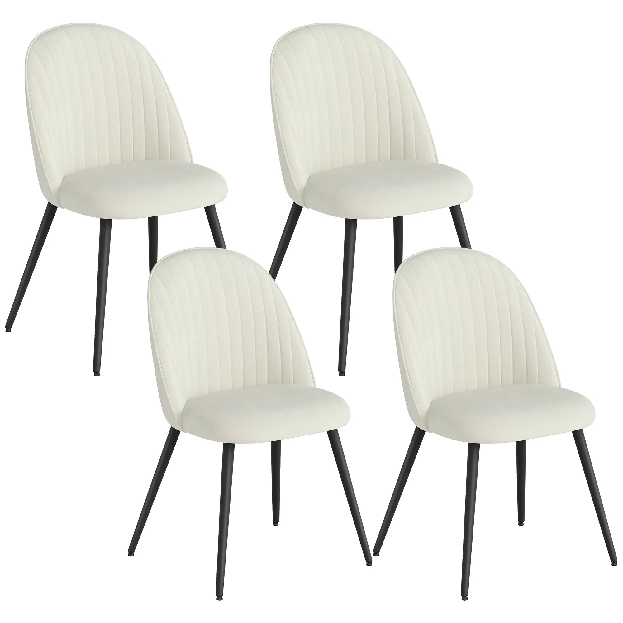 Set of 4 Modern Dining Chairs, Velvet Upholstered, Cream White, Cream White Bar Stools at Gallery Canada