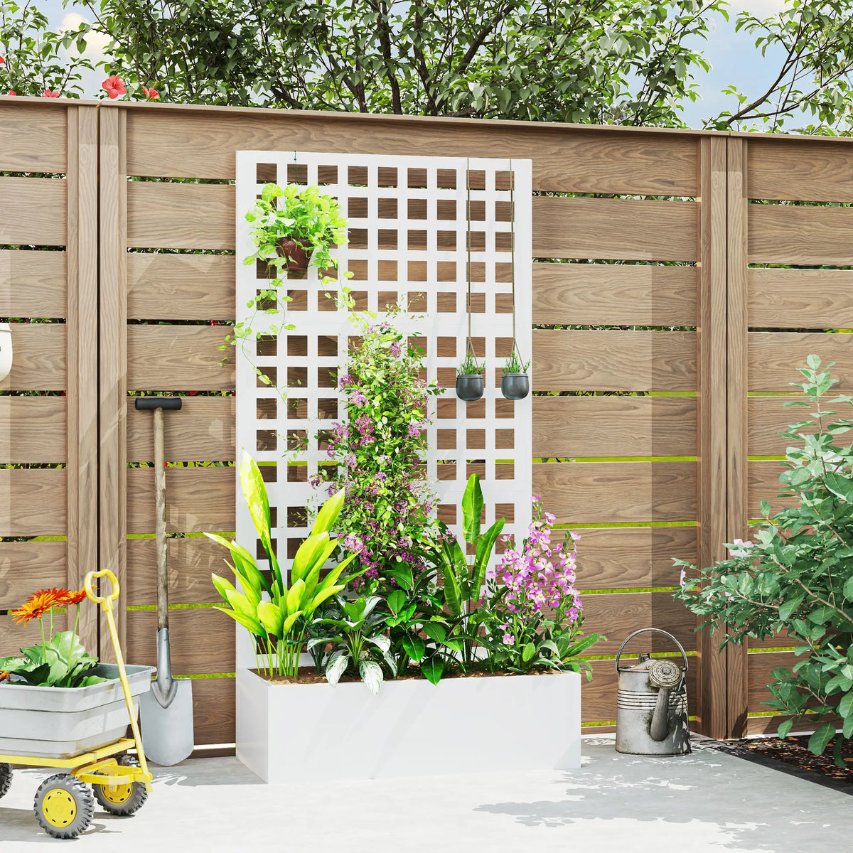 Galvanized Raised Garden Bed Planter Box With Trellis, 35" x 16" x 70", White Galvanized Planter Boxes at Gallery Canada
