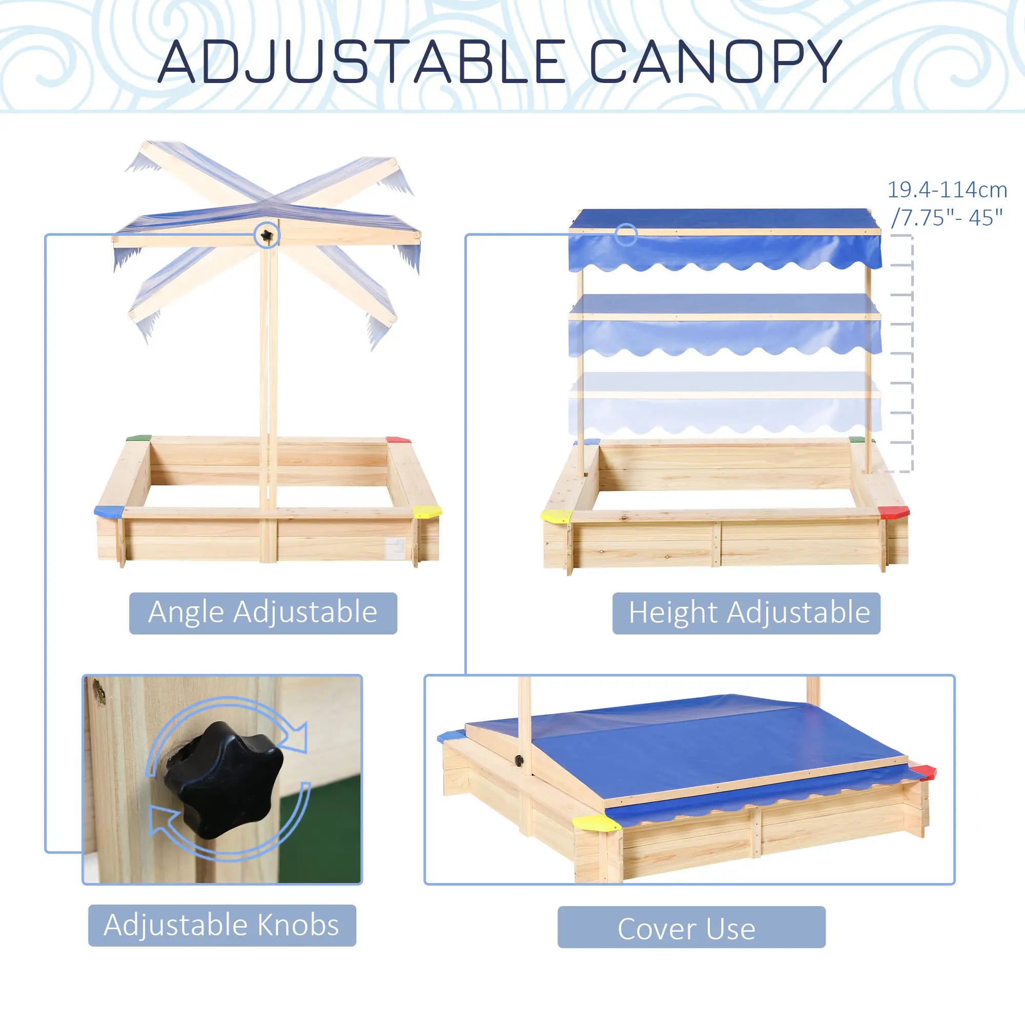 Kids Wooden Sandbox With Cover, 47