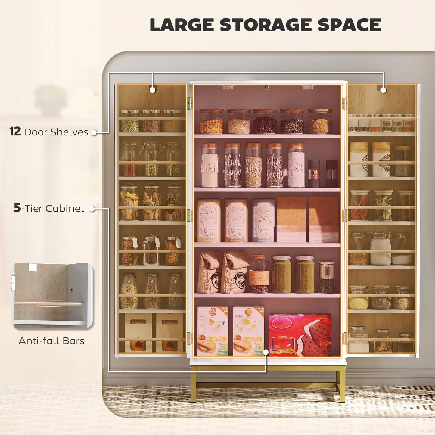 47" Kitchen Pantry Cabinet, Freestanding Storage with Adjustable Shelves, White Kitchen Pantry Cabinets at Gallery Canada