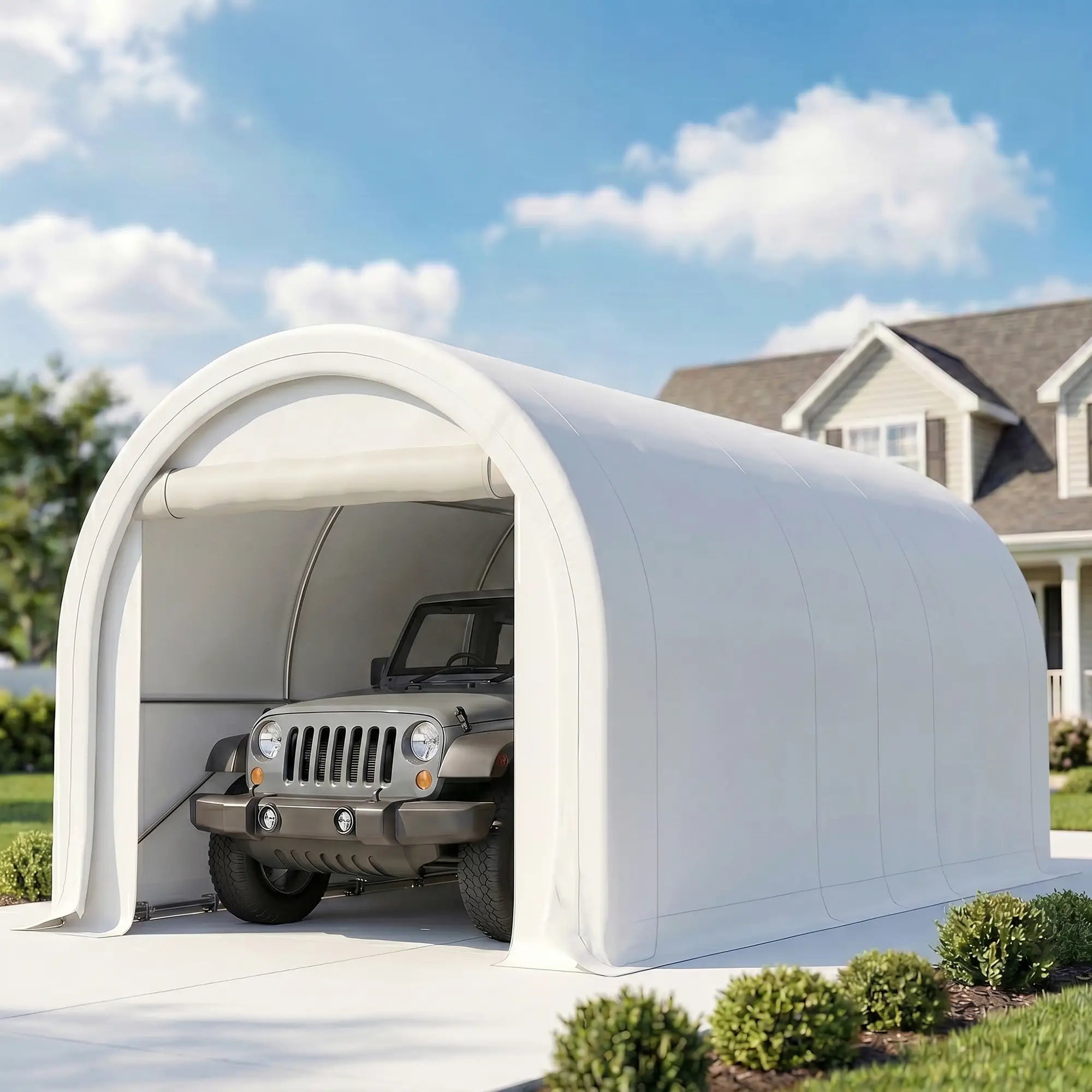 10' x 16' Heavy Duty Carport Tent, PE Cover, White Car Shelters at Gallery Canada