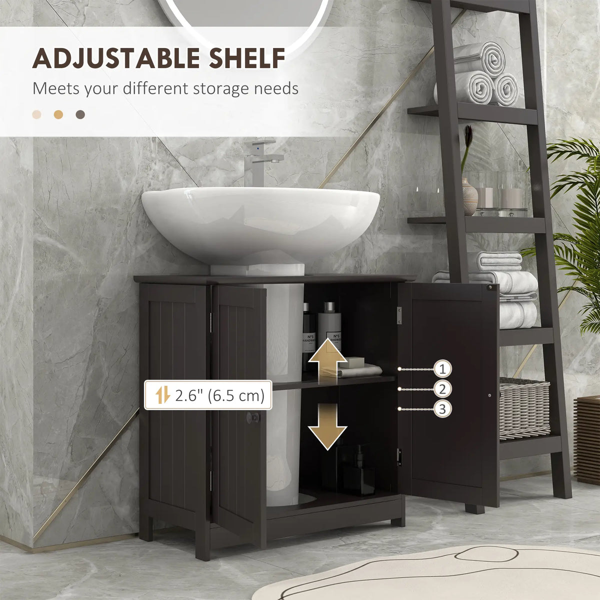 Under Sink Bathroom Cabinet, 2 Doors with Shelf, Coffee Bathroom Cabinets at Gallery Canada