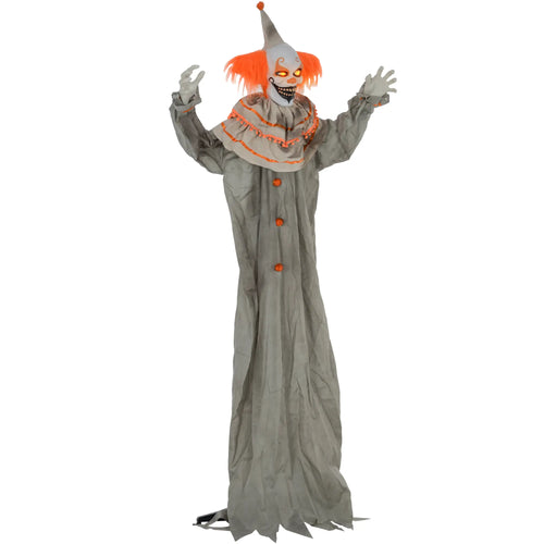 6' Classic Clown Halloween Decoration, Animatronic, Motion Activated, Orange