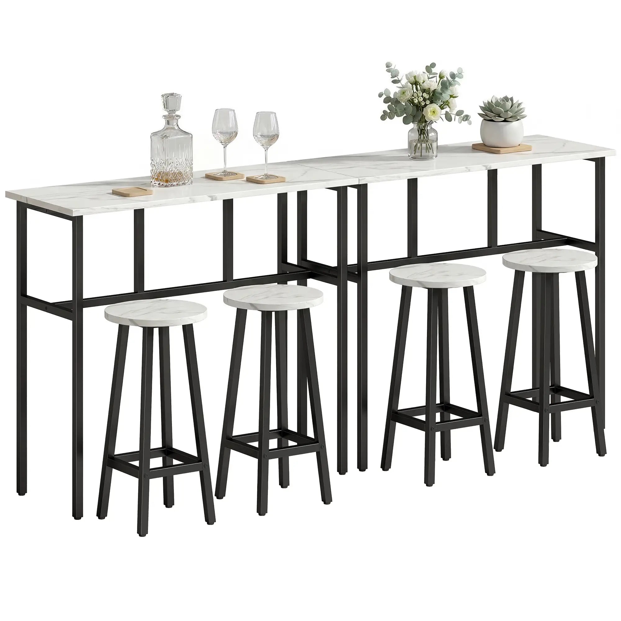 Bar Table Set Of 6, White Marble Breakfast Table And 4 Stools, White Bar Sets White Marble, Black at Gallery Canada