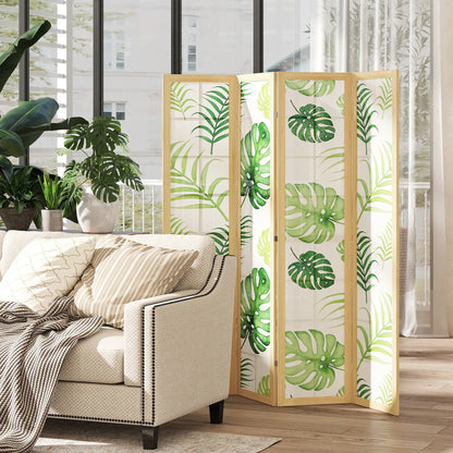 4 Panel Folding Privacy Screen, 67" Palm Leaf Design, Natural Green, Green Room Dividers at Gallery Canada