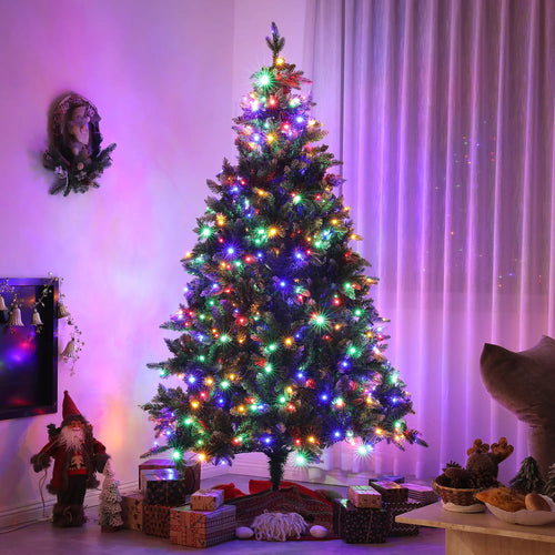 6 Foot Prelit Artificial Christmas Tree, Hinged, Dual Color LED
