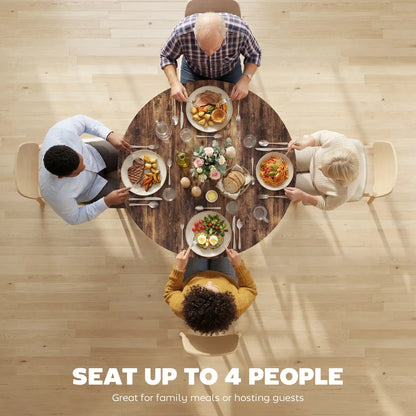 39.4 Inch Round Dining Table For 4, Metal Storage Shelf, Rustic Brown Dining Tables at Gallery Canada