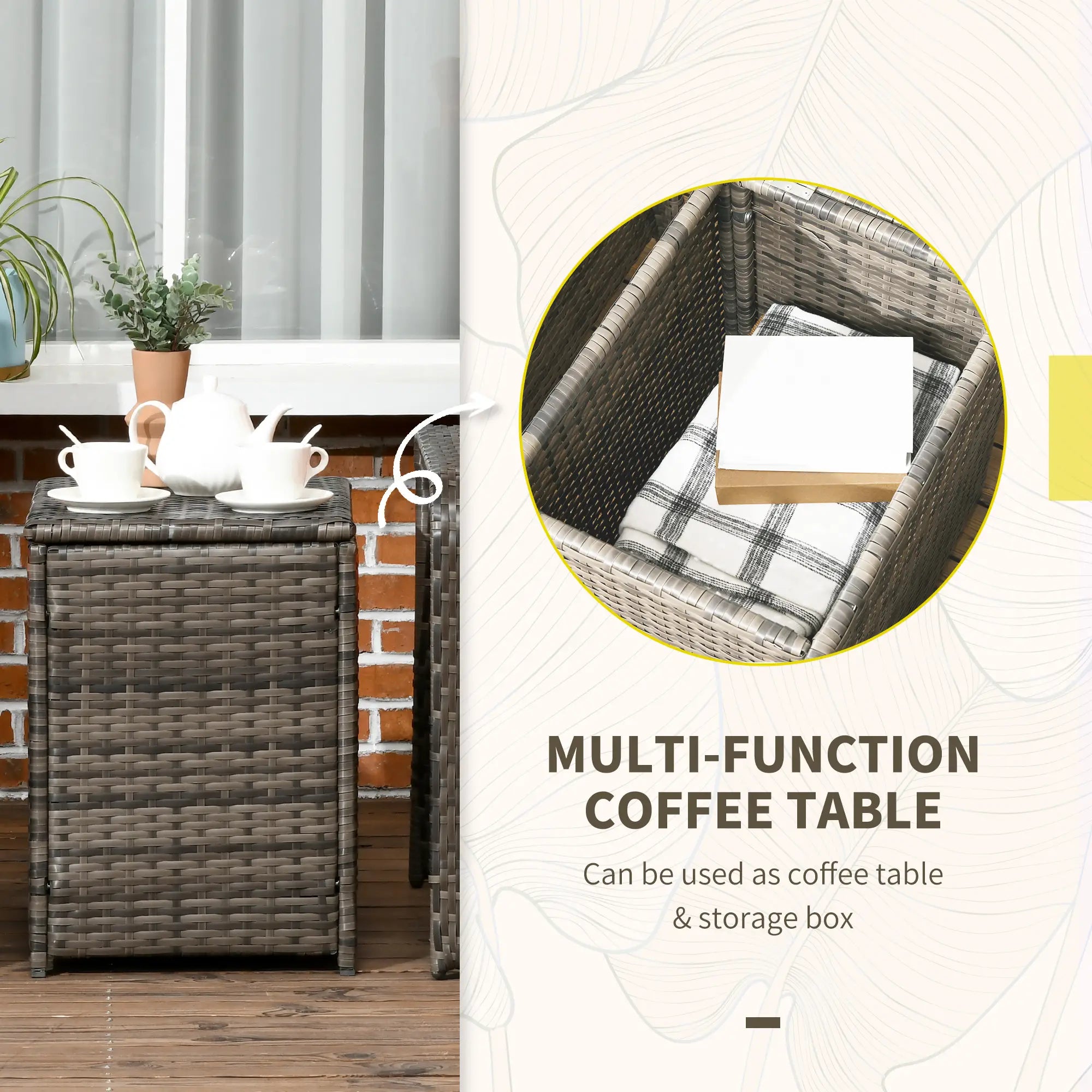 3-Piece Wicker Patio Set, Rattan Bistro with Storage Table, Thickened Cushions, Beige Bistro Sets at Gallery Canada