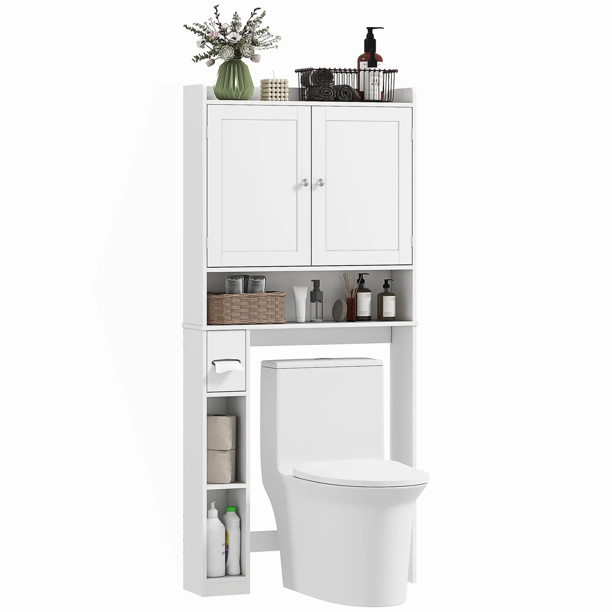 Over Toilet Storage Cabinet, 2 Doors, Toilet Paper Holder, White Bathroom Cabinets at Gallery Canada