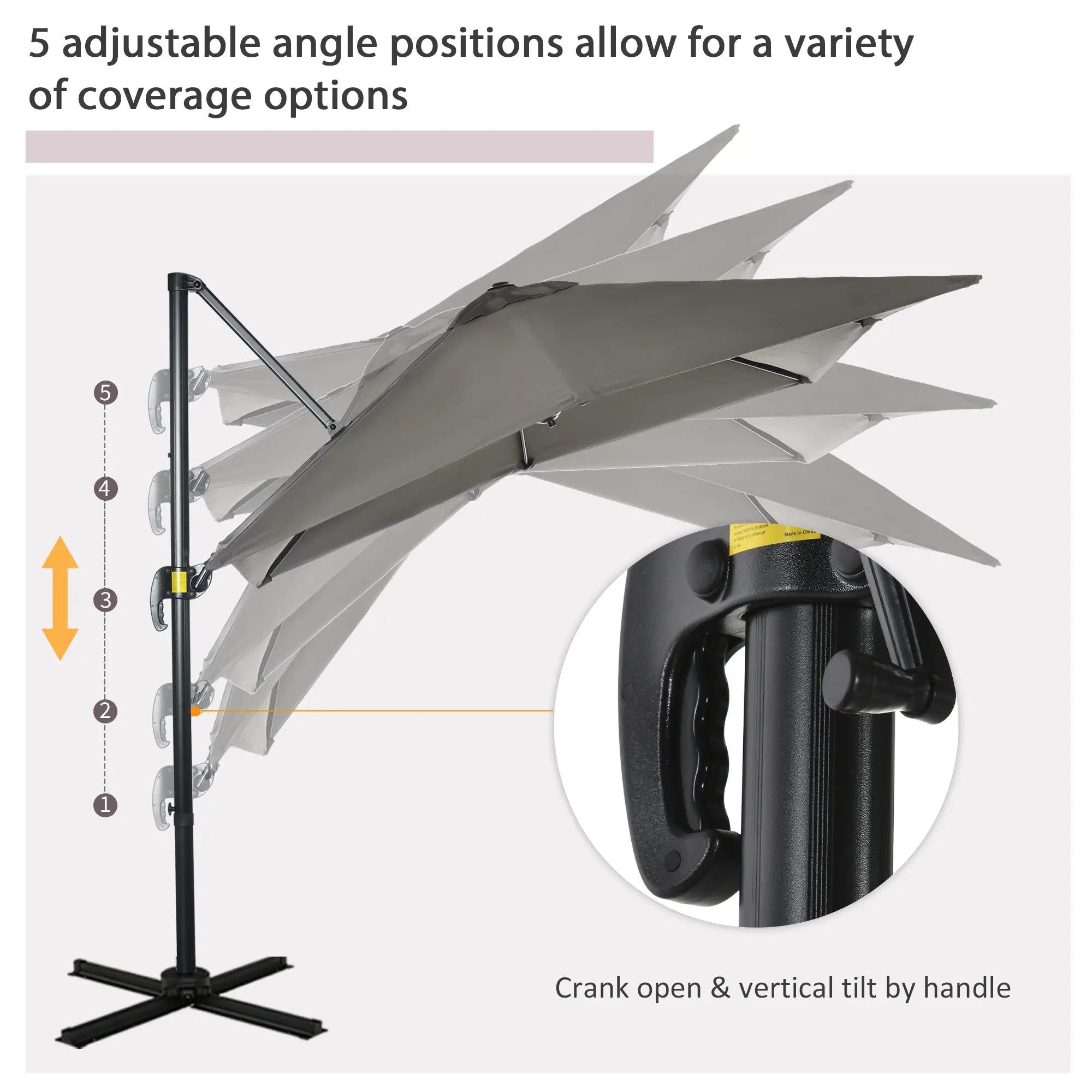 8' x 8' Square Patio Umbrella, 360° Rotation, Aluminum, Light Grey Cantilever Umbrellas at Gallery Canada