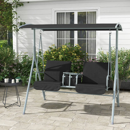 2-Seater Outdoor Porch Swing, Adjustable Canopy, Table, Black Patio Swings with Stand at Gallery Canada