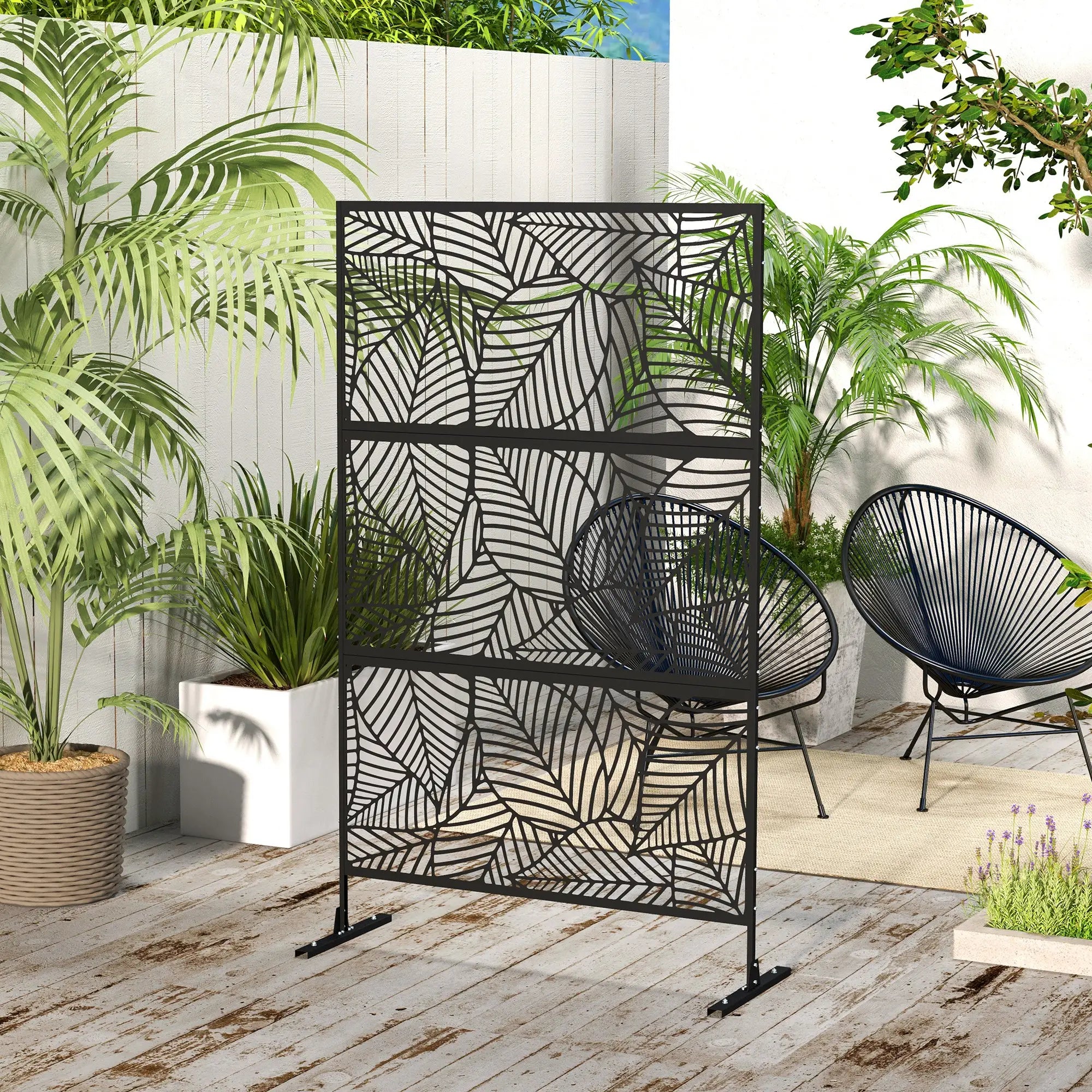 6.5FT Metal Privacy Screen, Large Leaf Style, Black Side Awnings at Gallery Canada