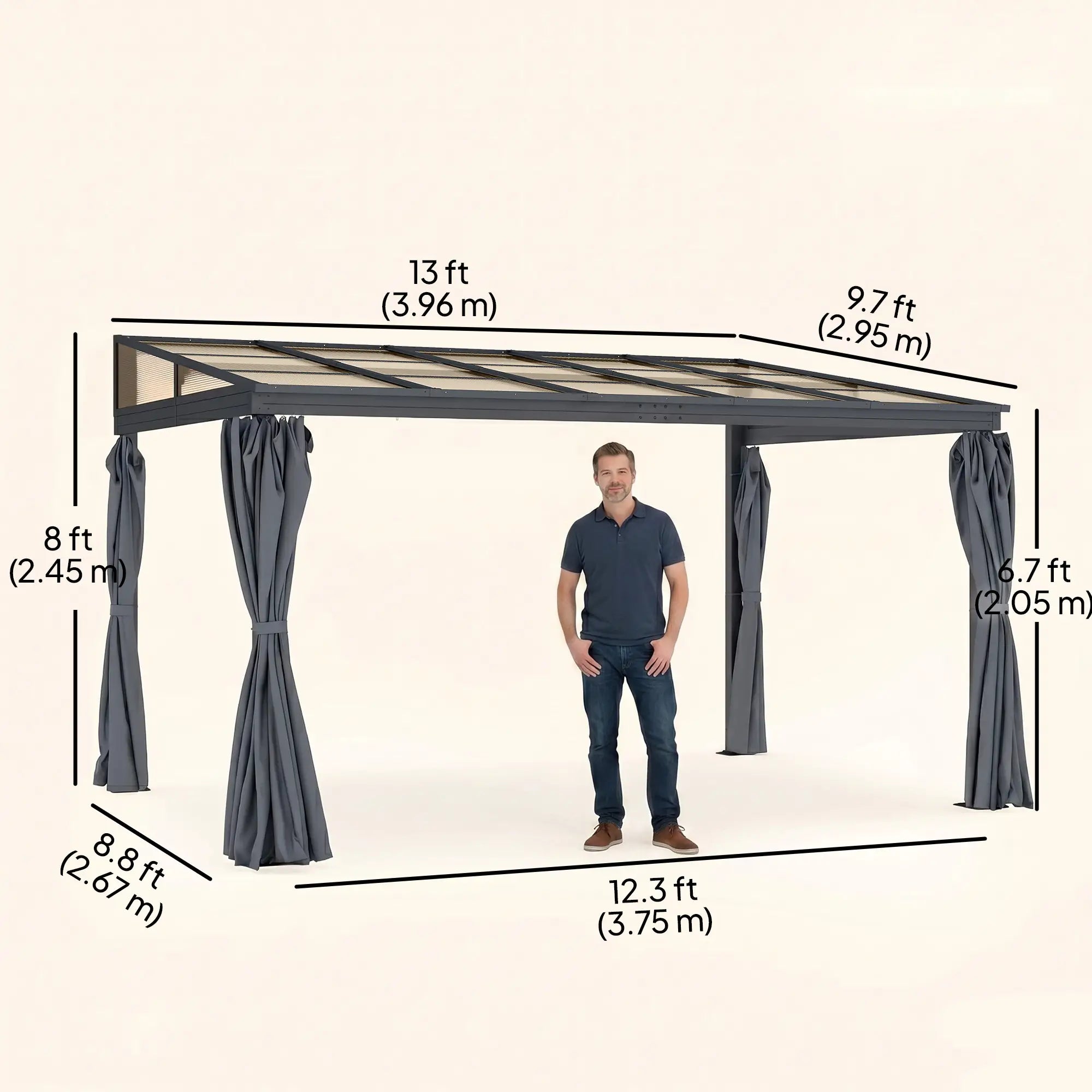 10' x 13' Hardtop Pergola, PC Roof Gazebo, Sun Shelter with Curtains Pergolas at Gallery Canada