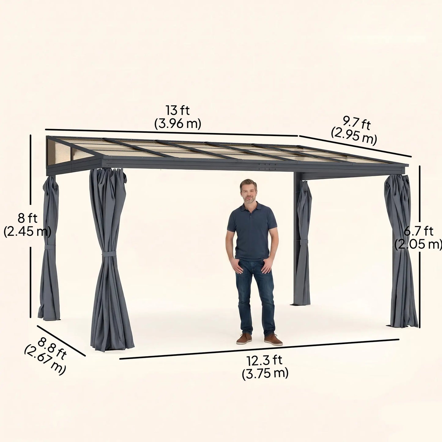 10' x 13' Hardtop Pergola, PC Roof Gazebo, Sun Shelter with Curtains Pergolas at Gallery Canada