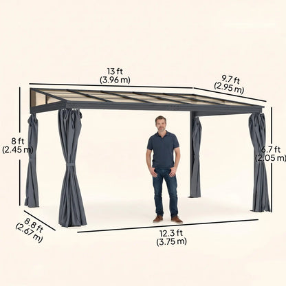 10' x 13' Hardtop Pergola, PC Roof Gazebo, Sun Shelter with Curtains Pergolas at Gallery Canada