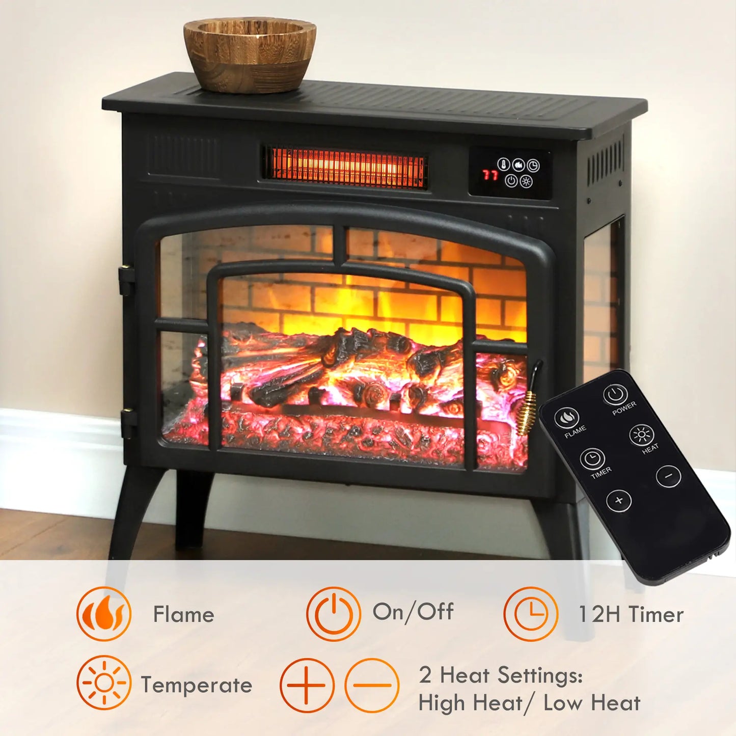 Electric Fireplace Stove, Infrared Heater, Realistic Flame, Adjustable, 1500W, Black Electric Fireplaces at Gallery Canada