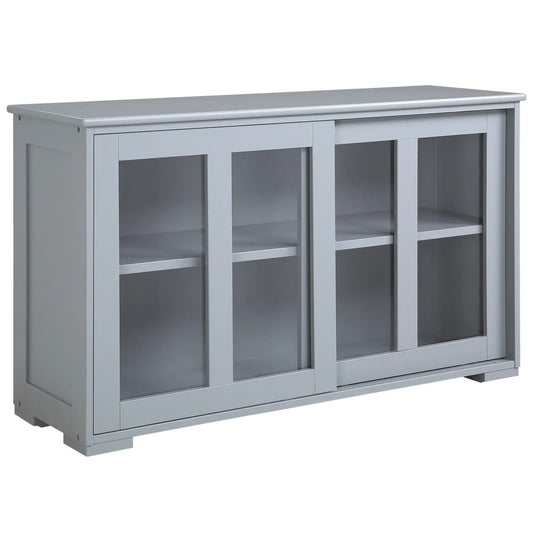 Kitchen Sideboard, Stackable Storage Cabinet, Sliding Glass Door Bar Cabinets Light Grey at Gallery Canada